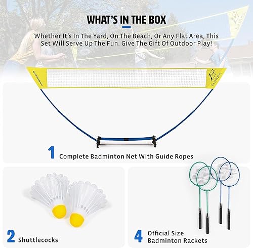 Miniatura 4 de EastPoint Sports - Juego de bádminton de fácil instalación y regulación con base de almacenamiento y transporte red 4 raquetas y 2 volantes