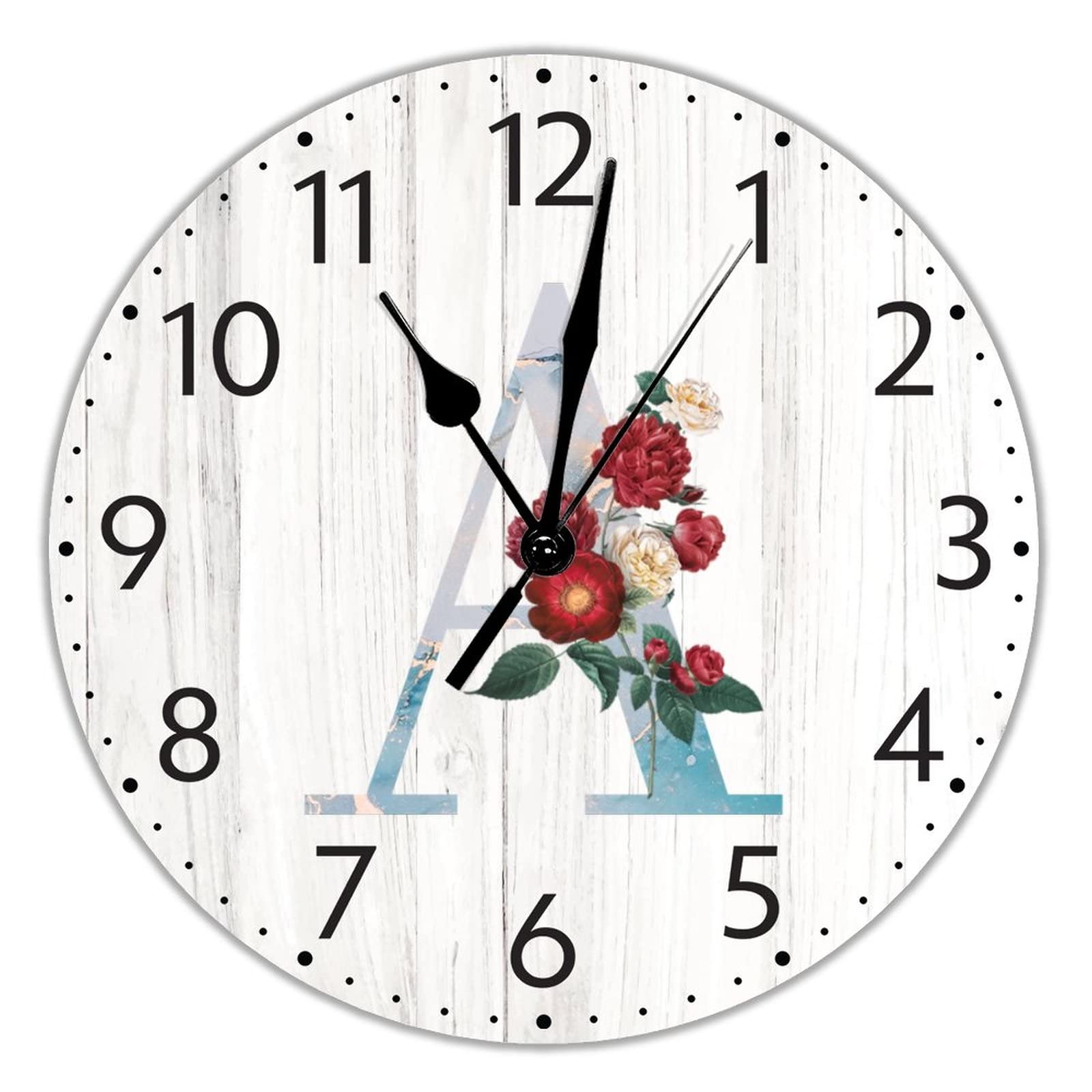 Horloge rustique sans tic-tac silencieuse lettre A marbrée 30cm