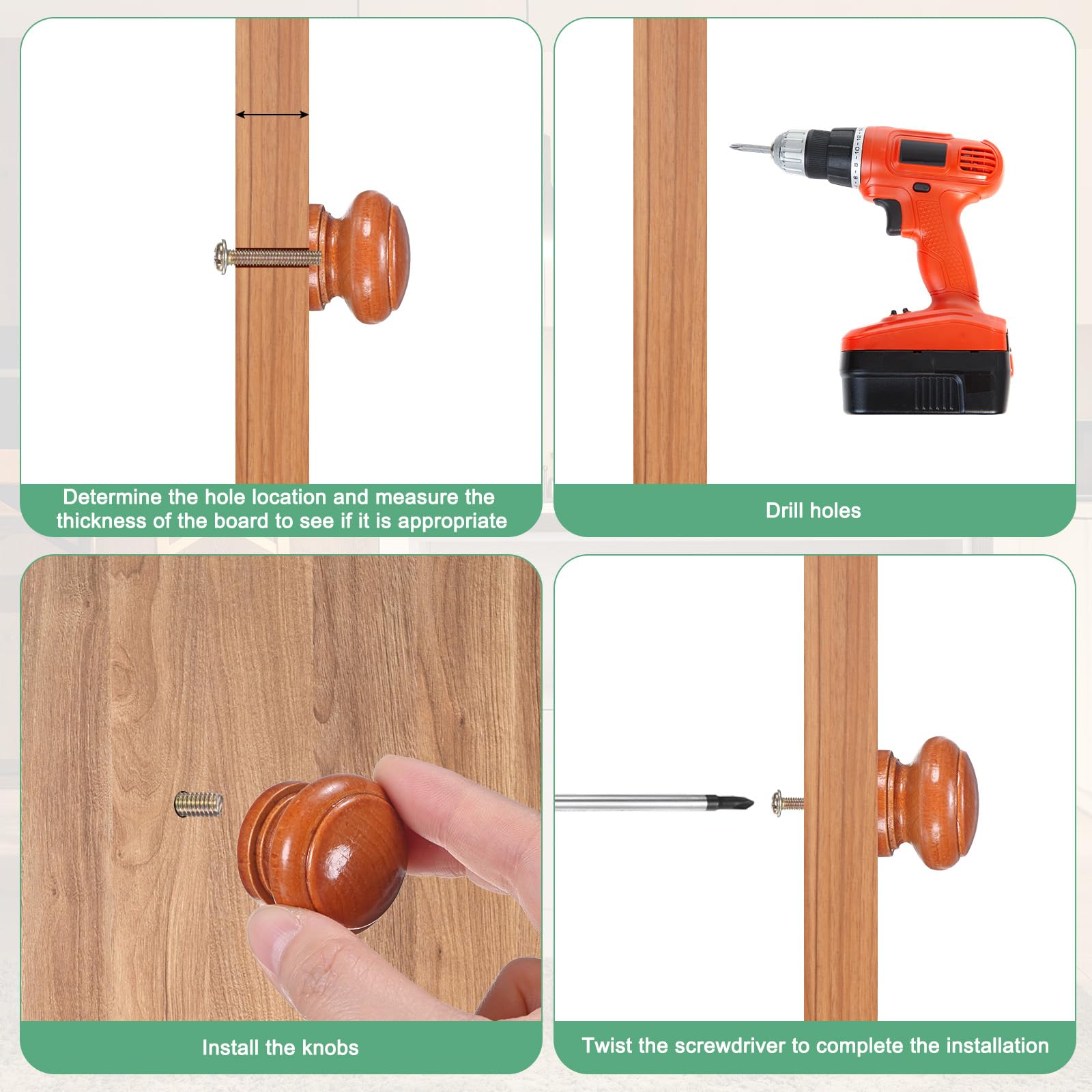 M METERXITY 10-Pack Kicthen Cabinet Knobs, 1-5/16 in(33mm) Solid Wood Round Drawer Pull Handle for Dresser/Office/Cupboard - Image 4