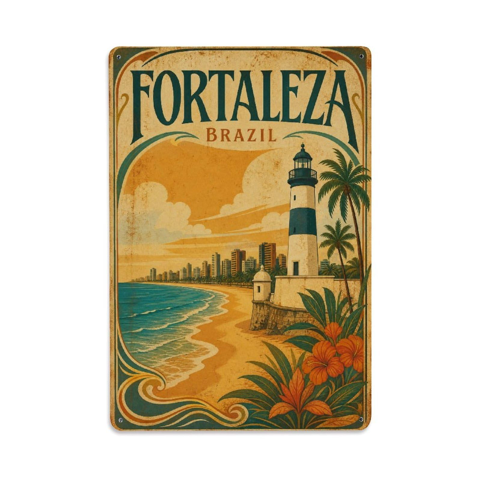 Vintage Travel Brazil Fortaleza Metal Tin Sign