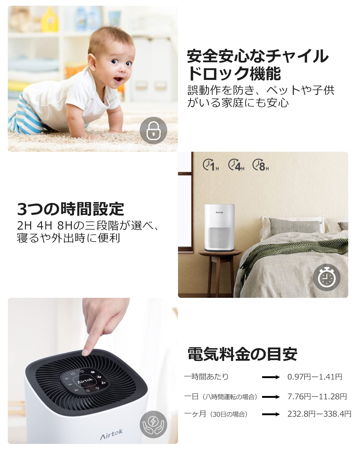 Amazon.co.jp: AIRTOK 空気清浄機 30畳, 5重除菌 タバコ専用空気清浄機
