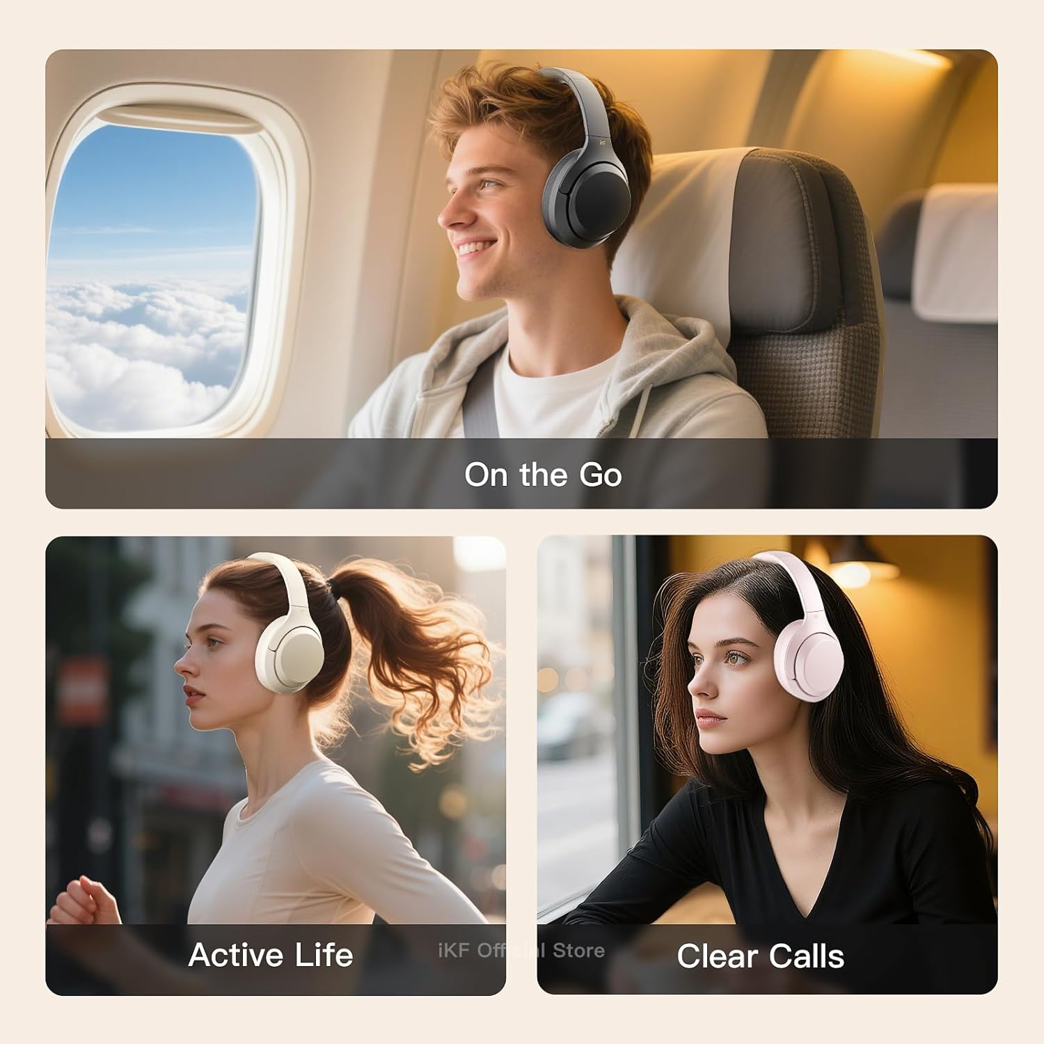 iKF T1 Pro Wireless Bluetooth Over Ear Headphones, 100H Playback, HiFi Sound,Multi-Device Connection, Foldable Design, 3.5mm Wired Headset for Travel/Work/Gaming/School (Black)