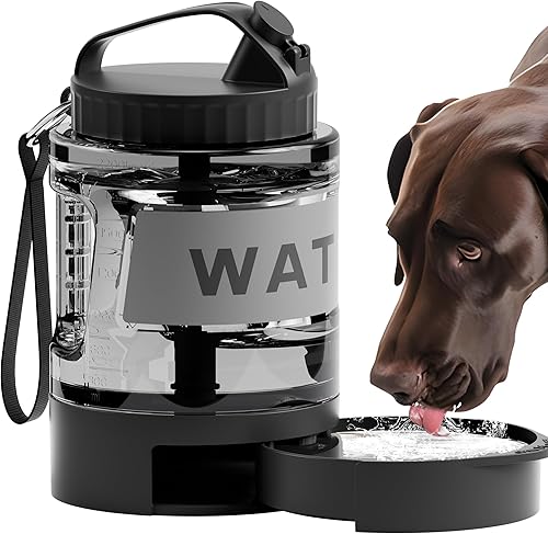 Dispensador de agua para perros, botella de agua de viaje para perros de 77 onzas, dispensador de agua portátil grande para perros con cuenco de