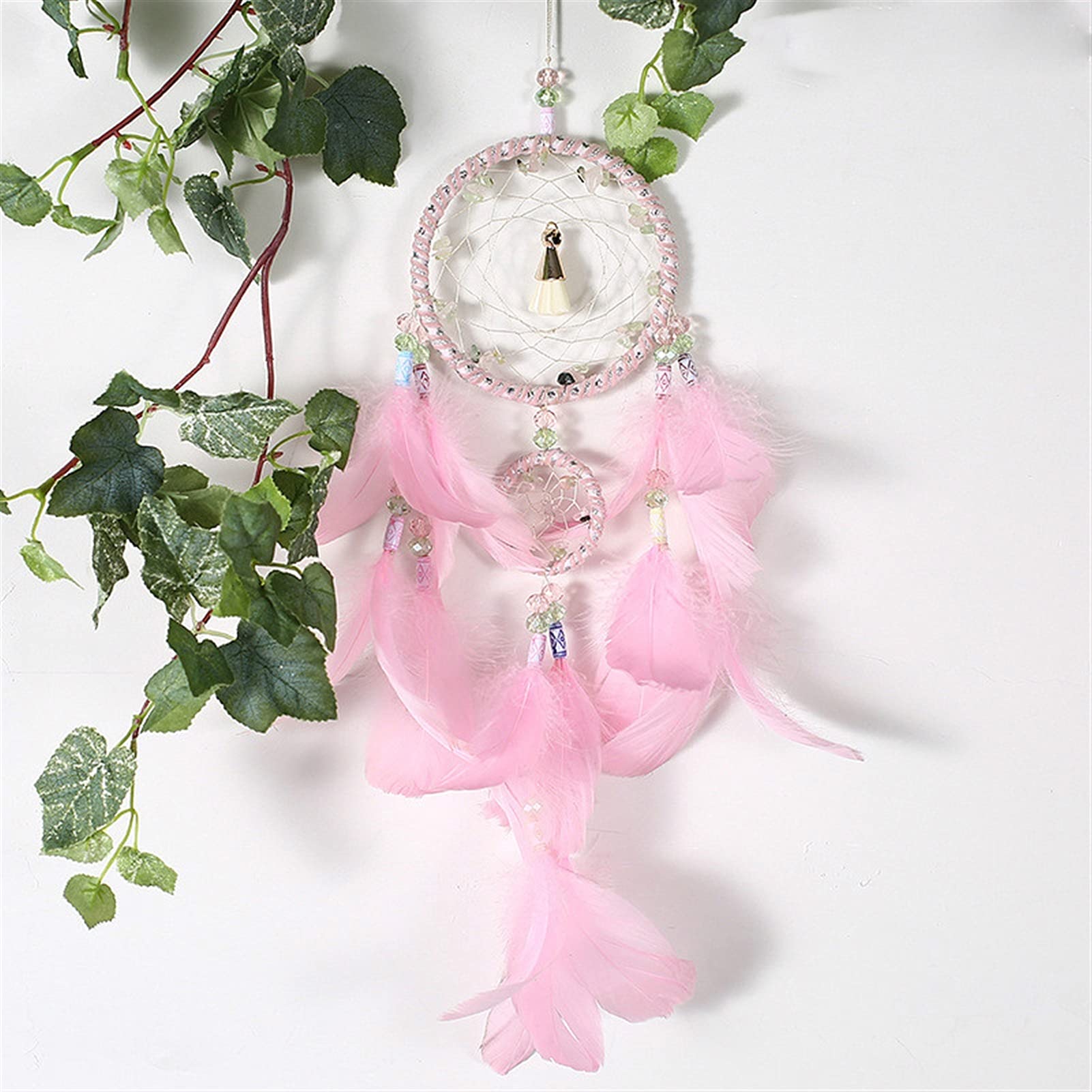 Wandbehang Traumfänger Rosa und Mint Boho Dreamcatcher Home Decor Geschenk Federn Kindergarten (Color : Pink)