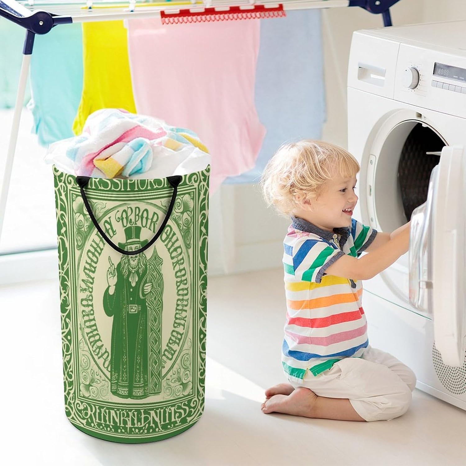Large Laundry Hamper with Handles Irish Blessing St Patrick's Day Laundry Basket Freestanding Waterproof Clothes Hamper for Living Room Bedroom Bathroom College Dorm