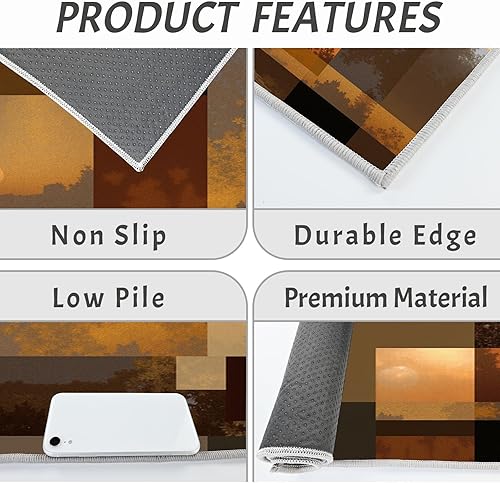 Miniatura 5 de Retro Sunset Forest Kitchen Mats, Abstract Geometry Kitchen Rugs Set of 2, Rust Brown Washable Floor Carpet, Xmas Decor Mats for Hallways Bathroom