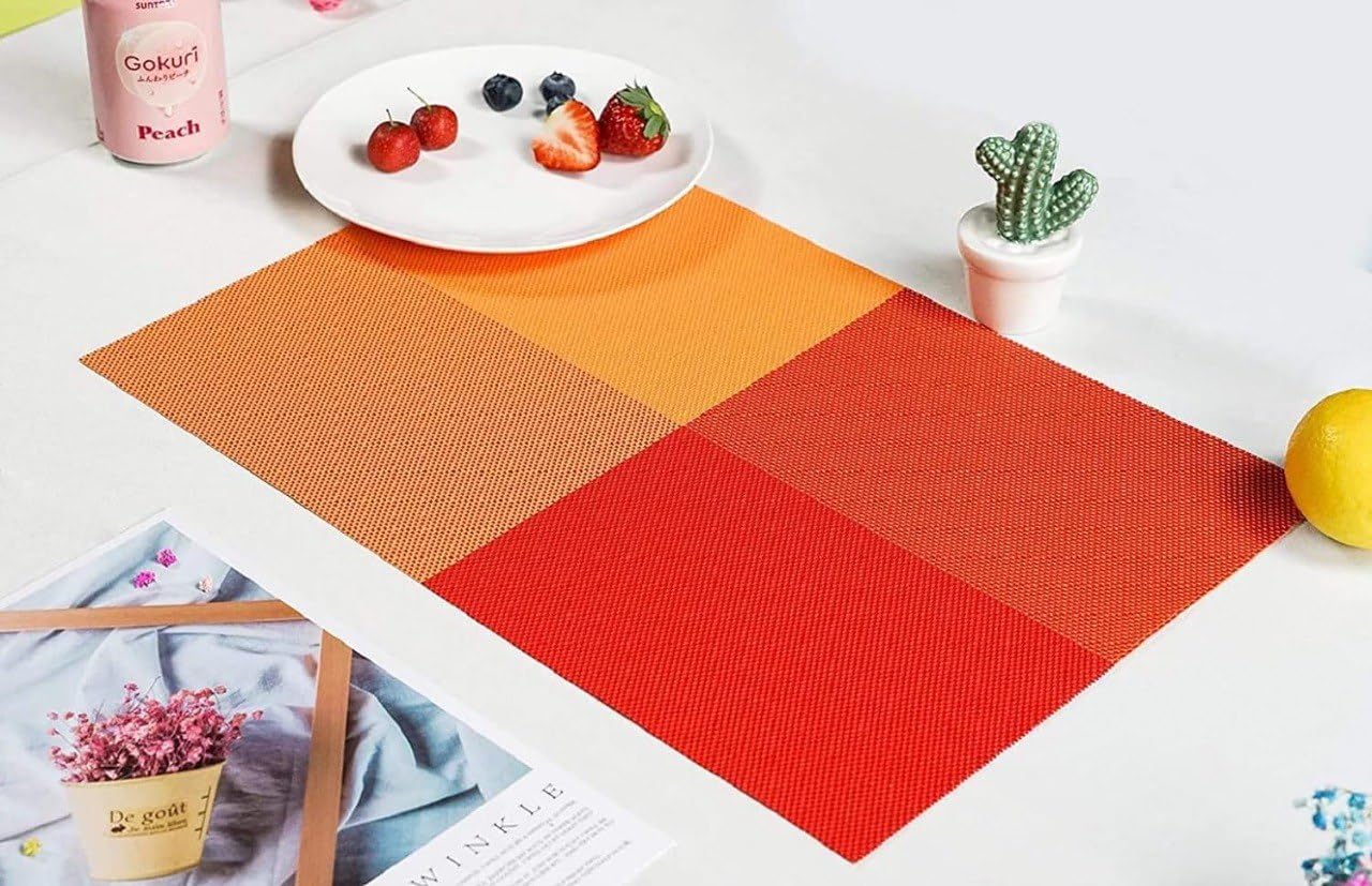 PVC Placemats Set – Heat-Resistant, Washable Placemats for Dining Table – Non-Slip Kitchen Table Mats, Easy to Clean Tabletop Protection for Indoor & Outdoor Use (4, Orange) — Amazon image 5
