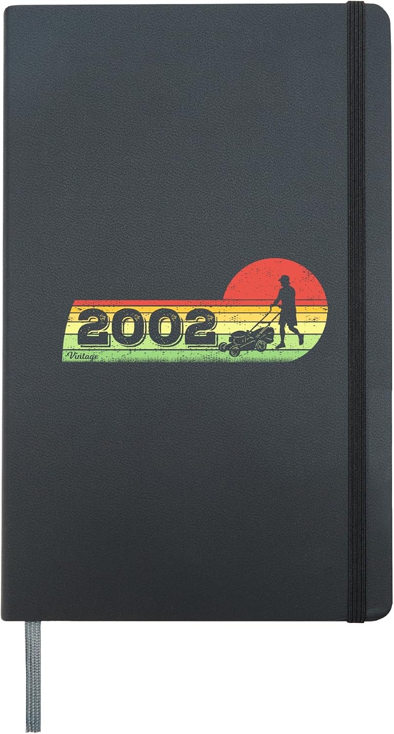 Garden Vintage born 2002 Birthday Lawn-mower Gardener Hardcover Journal, Black
