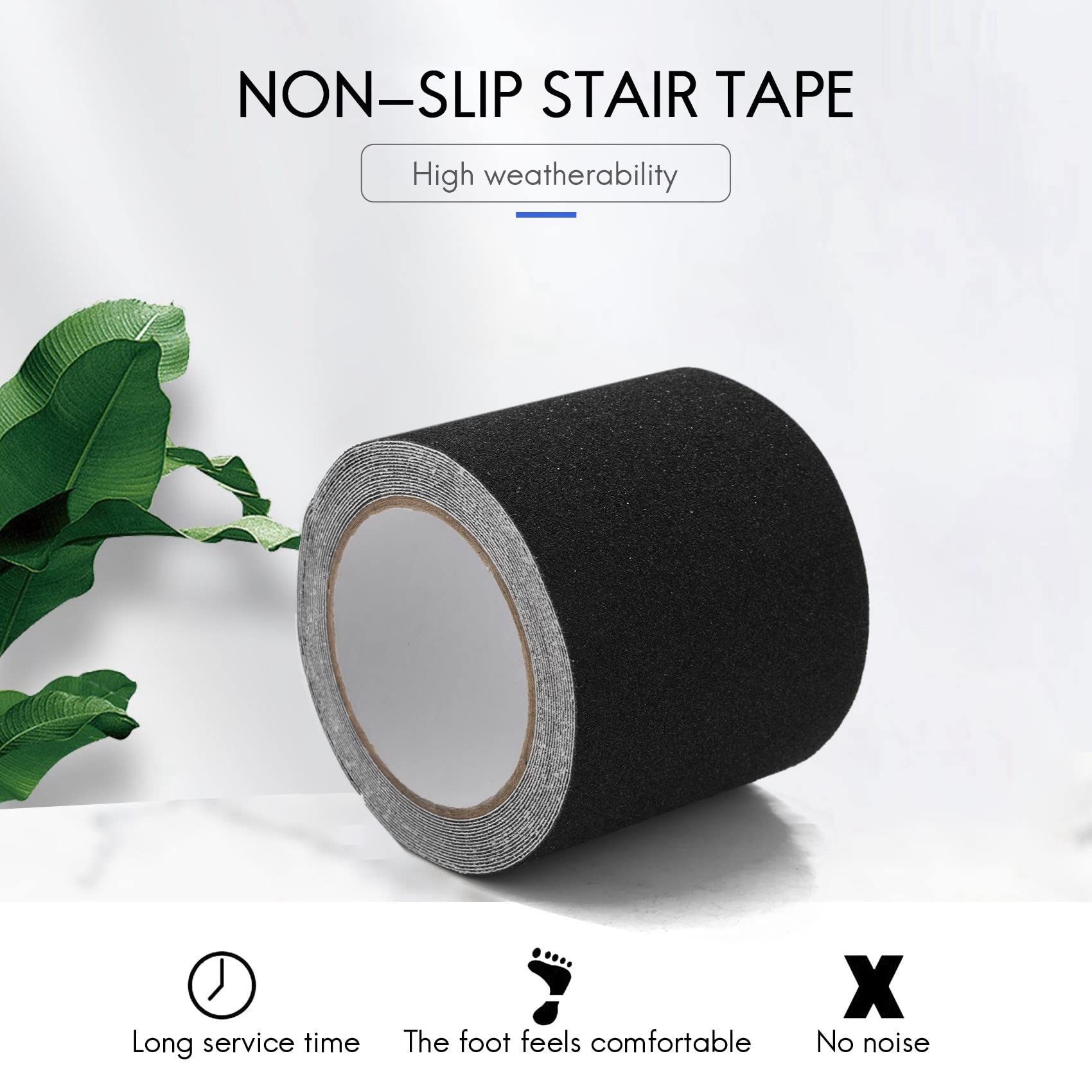 5X Cinta para Escaleras Antideslizante - Pasos de Seguridad Impermeables para Interiores y Exteriores, Grano 80, Negro, 5 M
