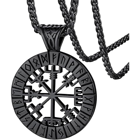 FaithHeart Viking Necklace for Men, Silver/Black/Gold Stainless Steel Nordic Viking Amulet Pendant Necklaces Norse Mythology Talisman Jewelry Gifts for Men
