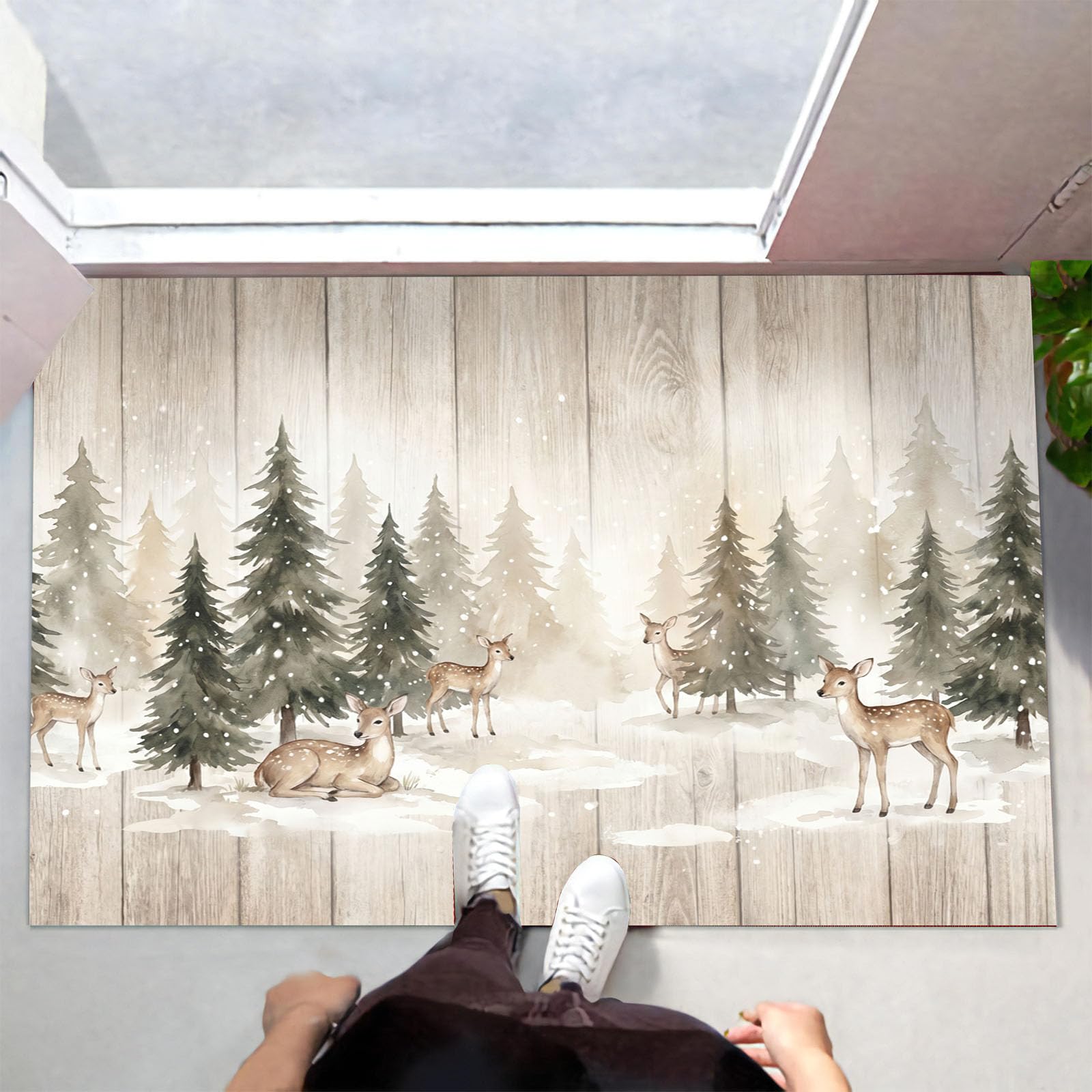 Paillasson rennes aquarelle tapis d'entrée beige lavable 40x60 cm pour porte d'entrée