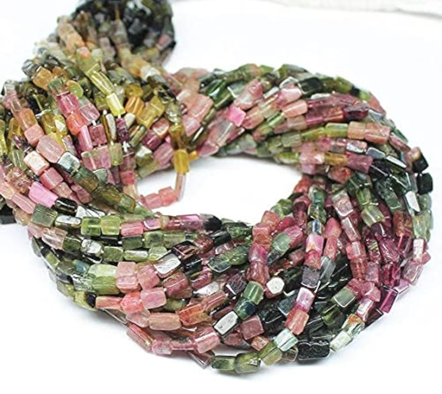 Perles de tourmaline multicolore lisses rectangulaires LKBEADS de 14 pouces pour bijoux