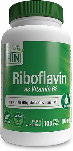 Health Thru Nutrition Riboflavina 100 mg de vitamina B2 100 Vegecaps Apoya la función metabólica de energía saludable y el sistema nervioso