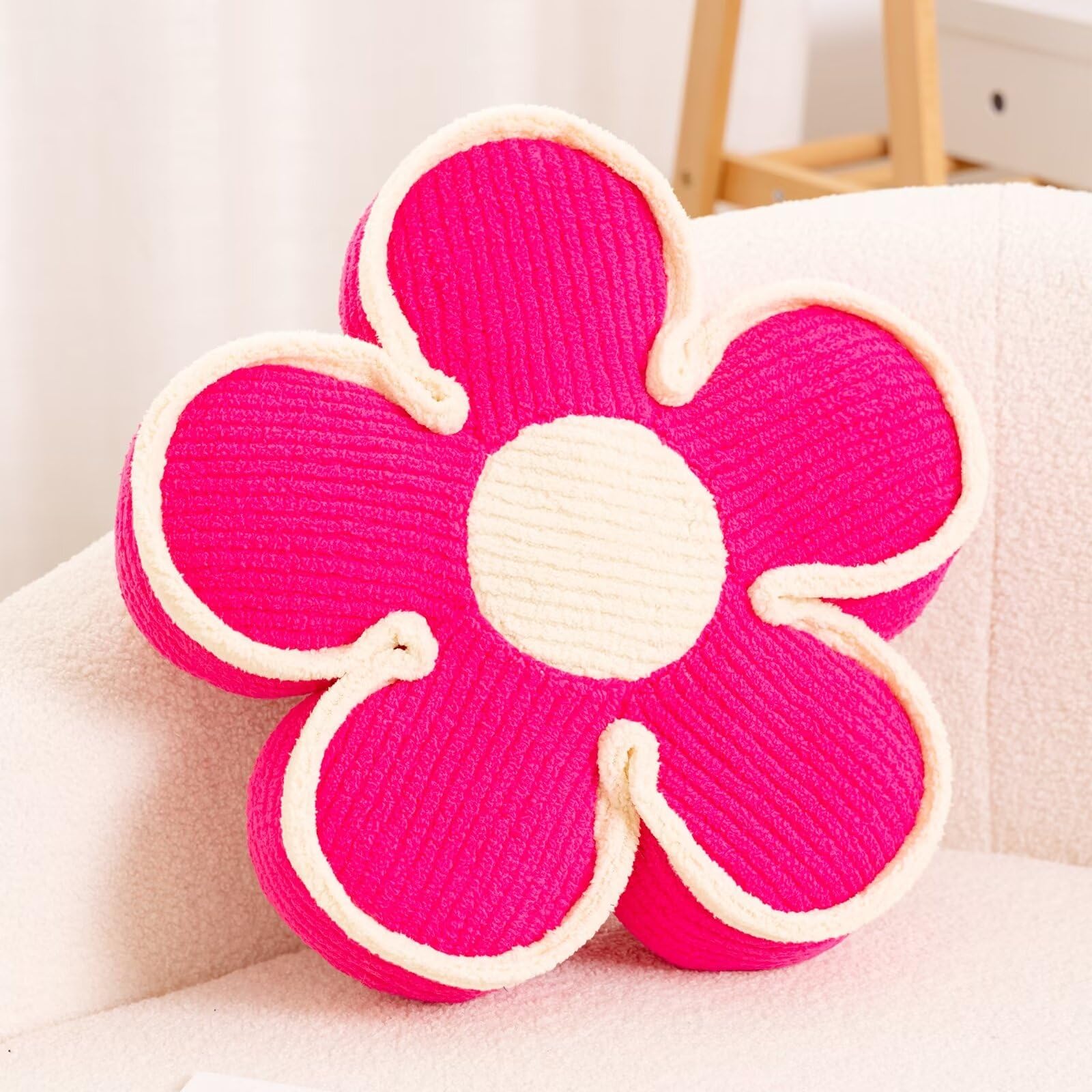 Kcvvcr Soft Flower Shaped Floor Cushion, Decorative Throw Pillow, Cute Seating Cushion, Plush Pillow for Sofa Couch Bed (13.7 Inch, Hot Pink)