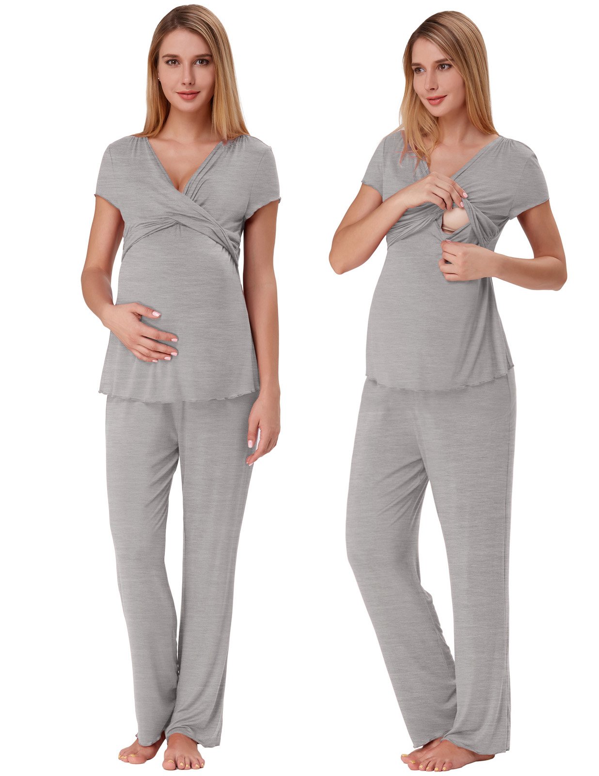 Pajamas for New Mom Women Cotton Nursing Pyjama Set Short Sleeve Breastfeeding Loungewear