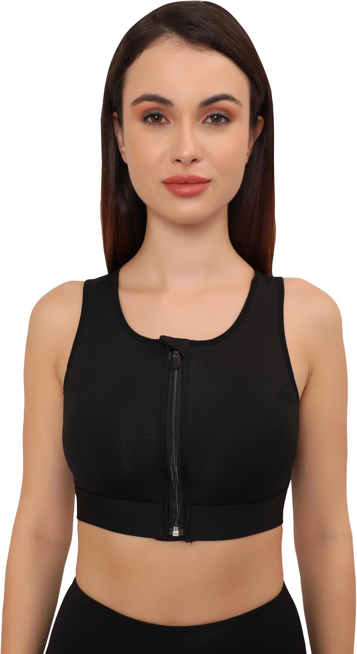 GLAMORASWomen's Sports Bra | Wirefree Full Coverage Sports Bra | High Impact Mesh Racerback Design with Front Zip, Cushion Straps & Removable Pads | Ideal for Gym, Yoga, Fitness Workouts
