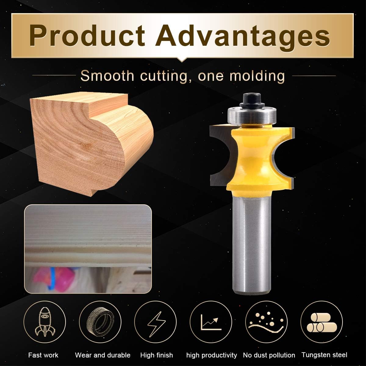 KATUR Bullnose and Bead Router Bit, Column Face and Chair Rail Molding Router Bit, Woodworking Milling Tools with 1/2 Inch Shank (1/2" Shank 1.13" Width)