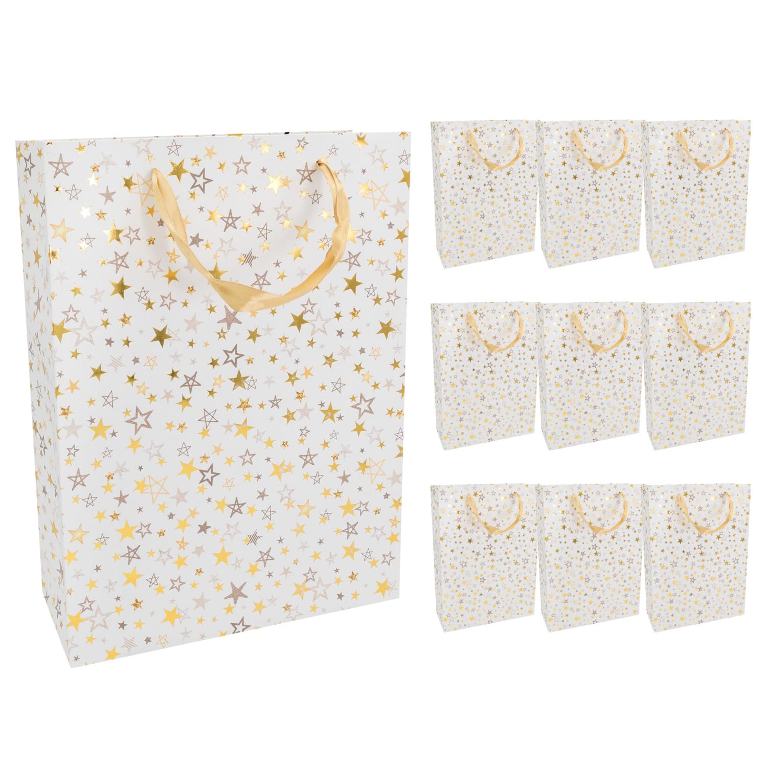 Idena 30355-10 Gift Bags Stars, Pack of 10, 18 x 23 x 8 cm, Paper Bags, Gift Bags, Christmas Bags