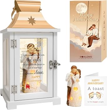 25th Anniversary Wedding Gifts for Couple, Wife, Parents - 25th Wedding Anniversary Husband and Wife Figurine Lantern, Best Silver 25 Years of Marriage for Wife, Women