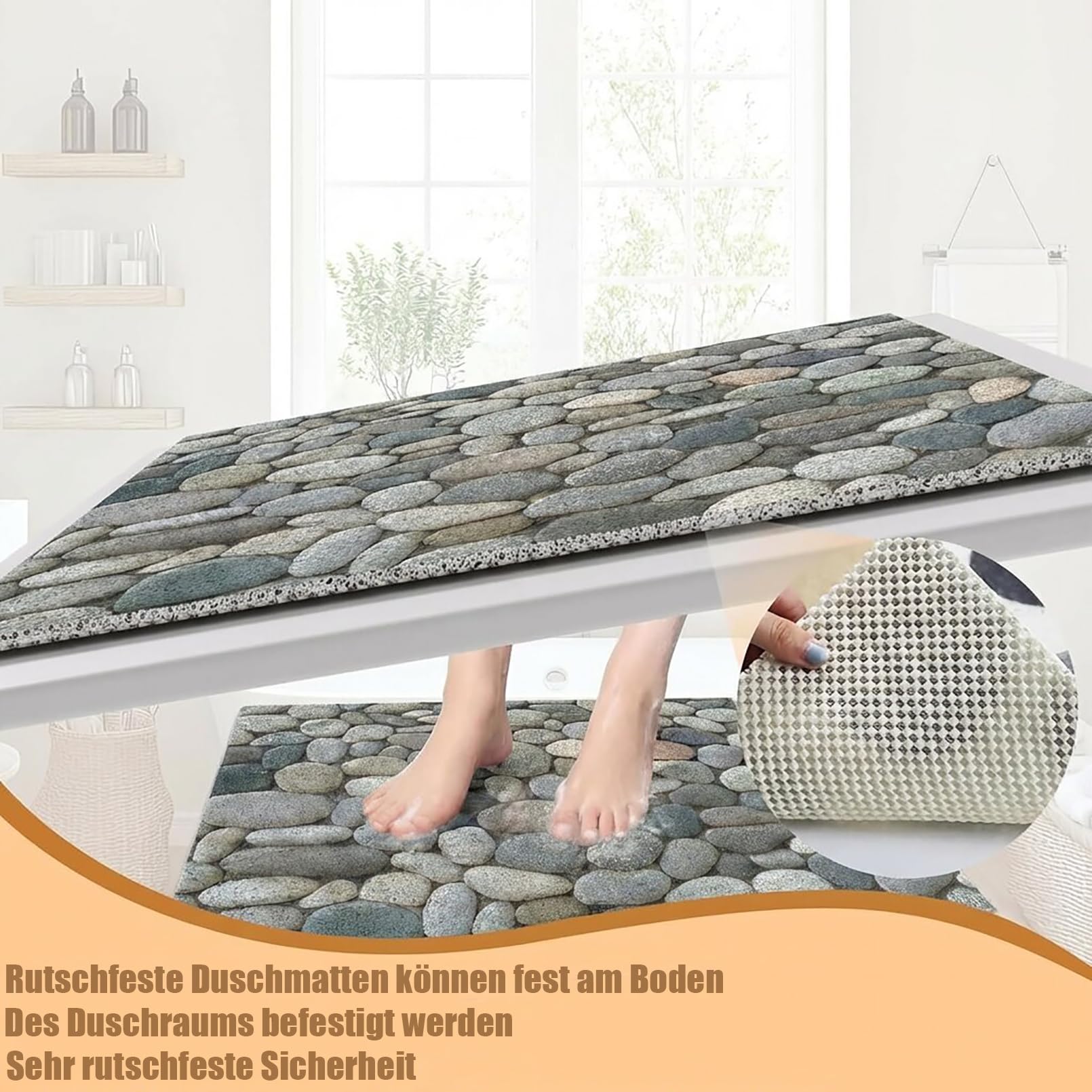 Alfombra Ducha Antideslizante Estilo Moderno Alfombrilla Ducha Antideslizante de PVC Textura de Luffa Alfombra baño con Agujeros de Drenaje Secado Rápido,Farbe1,60x120cm