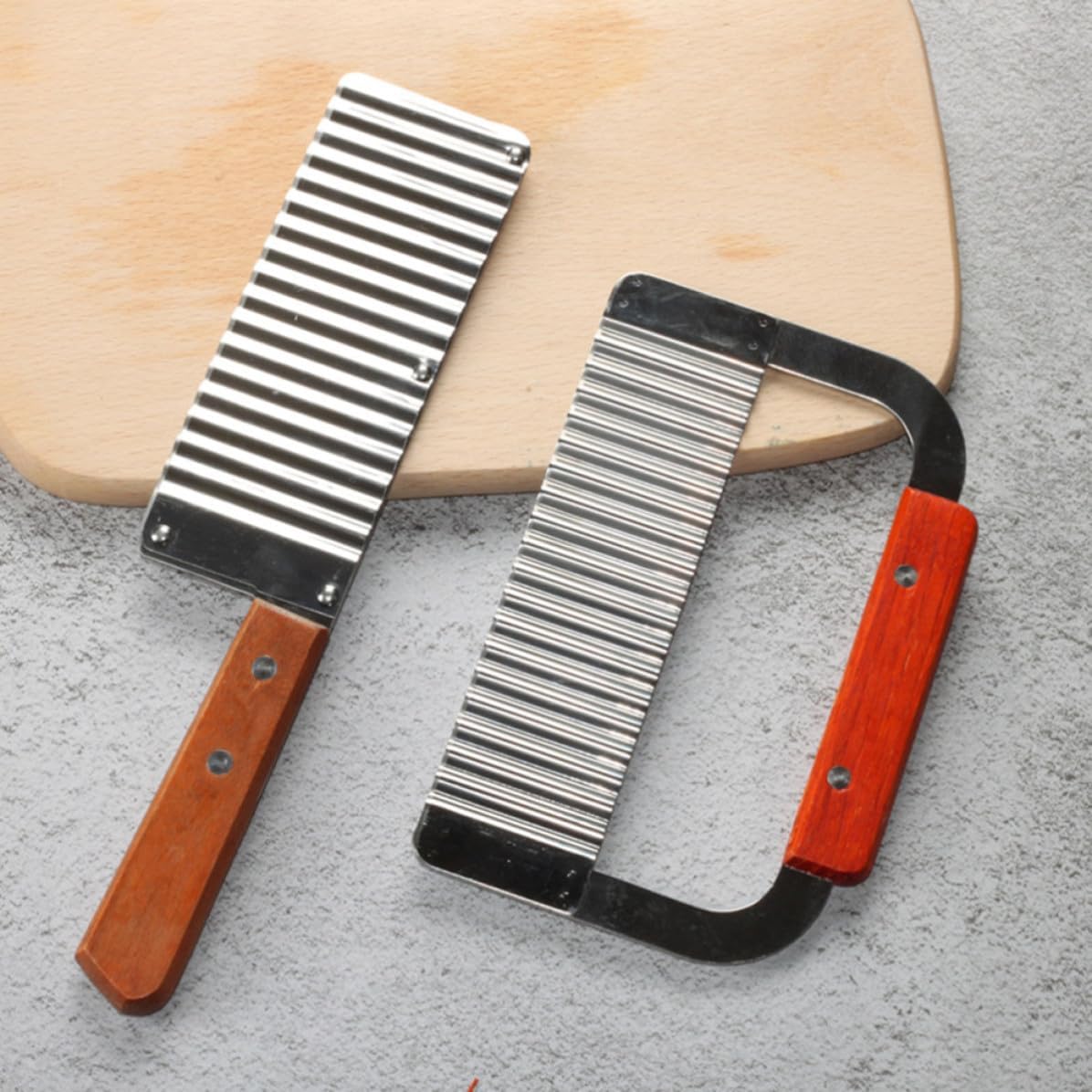 2 Pcs French Style Wave Potato Cutter, Wood Bow Straight Slicer