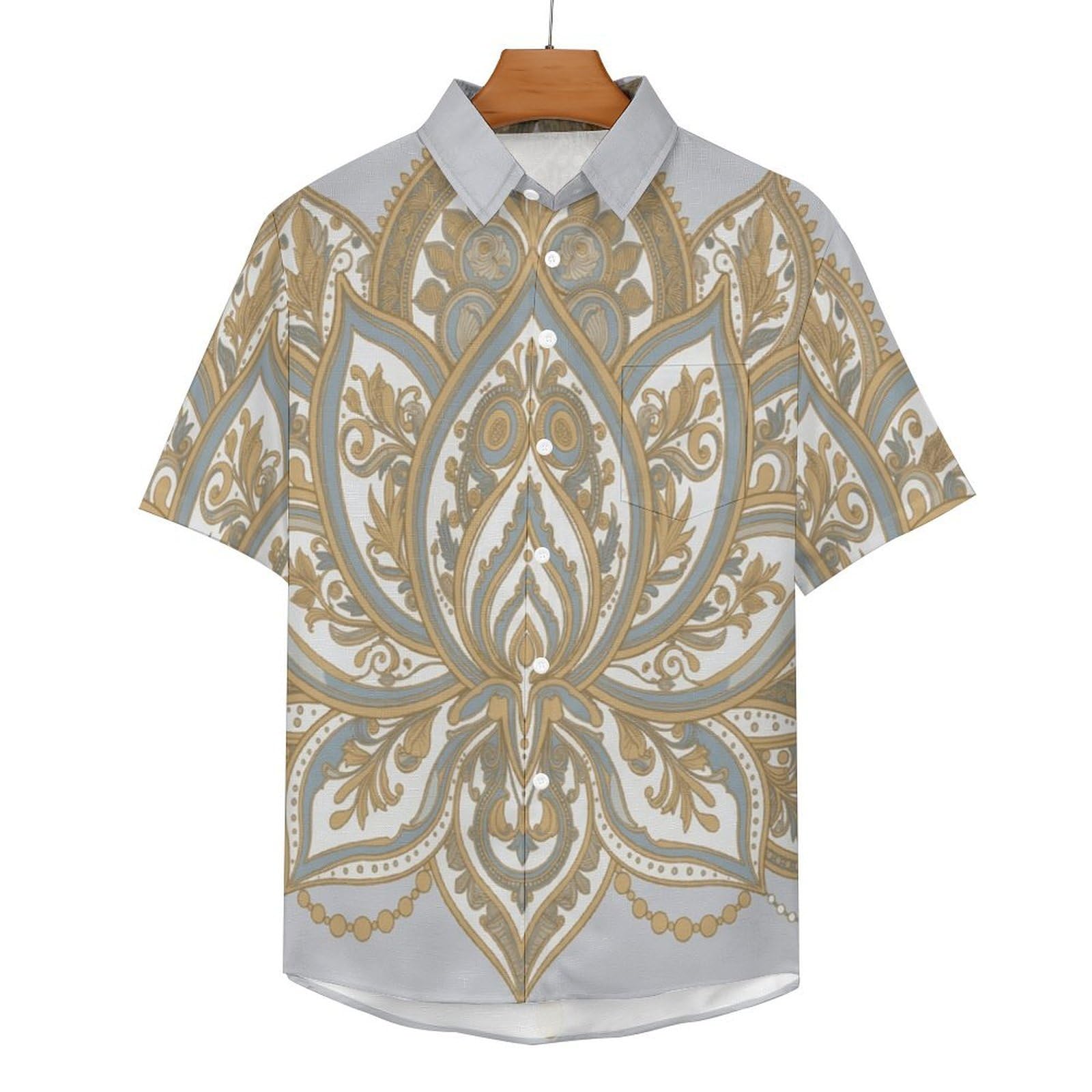 Camicia da Uomo Button Down con Stampa Loto Mandala, Arte Tradizionale Camicia Hawaiana Casual a Maniche Corte Camicie da Spiaggia Camicie da Vacanza