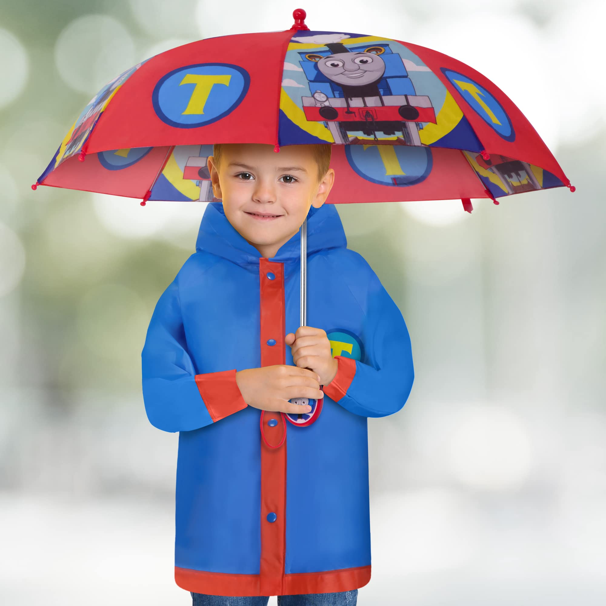 Mattel Boys Thomas Rain Wear, Umbrella And Poncho Raincoat Set For Ages 4-5, Blue