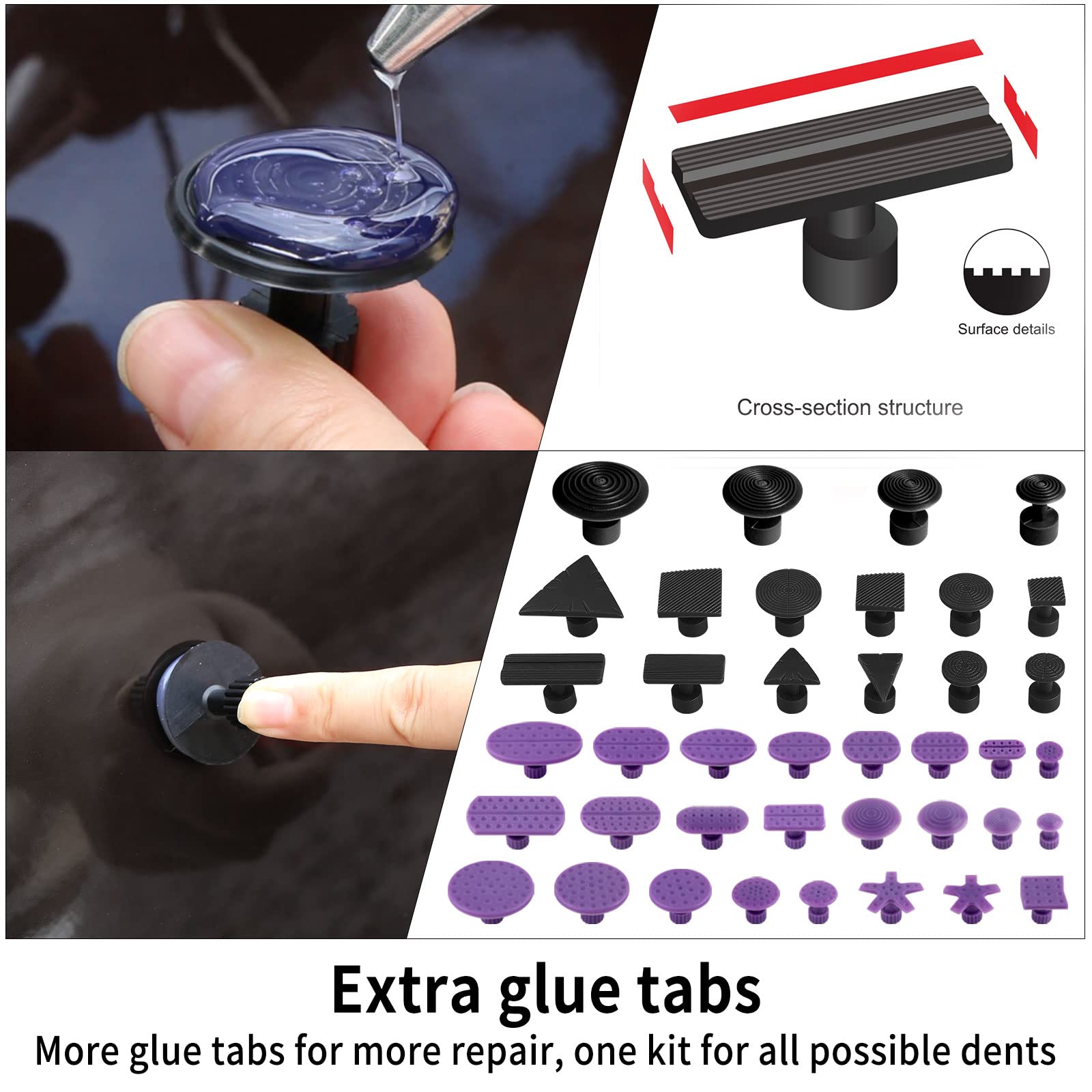 Super PDR 67 Pcs Paintless Dent Repair Kit, Reusable Car Dent Removal Kit with Dent Puller, Suction Cup, Extra Glue Tabs etc, Car Body PDR Tool Kit for Hail Damage Repair, Door Ding Repair etc.