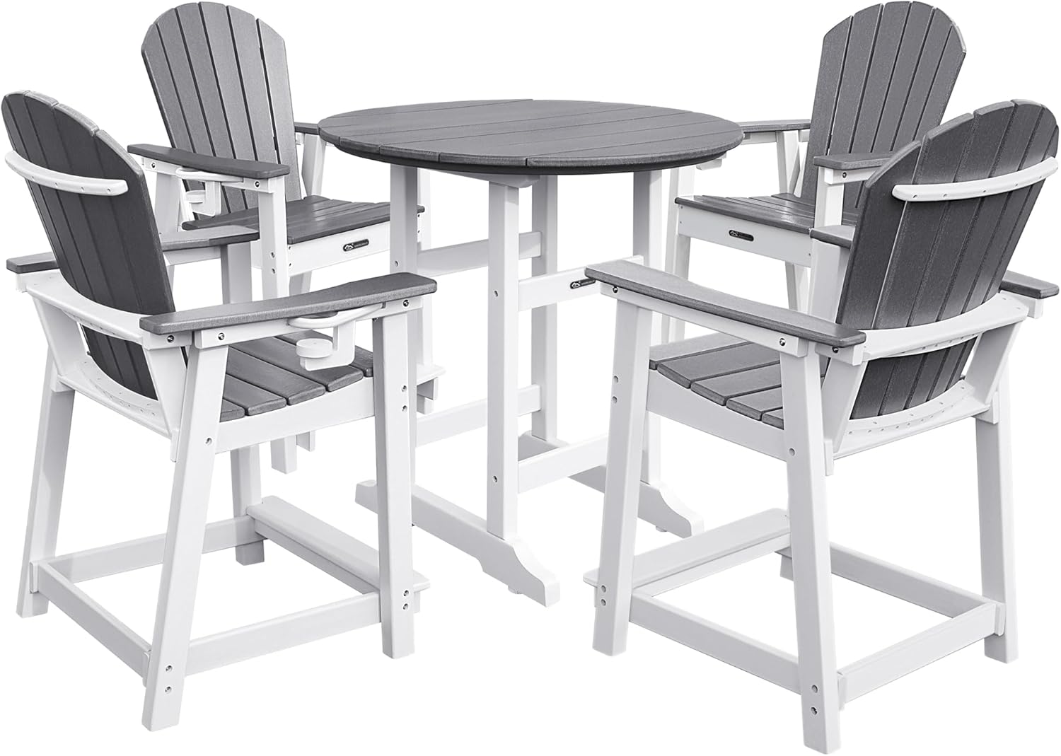 Tall Adirondack Chairs Patio Bar Tables Set of 5 Weather Resistant HDPE 35" Round Outdoor Bar Adirondack Barstools Plastic Height Table Pub, for Garden, Backyard, Yard, Pool, Fire, Pit (Grey)