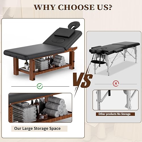 Miniatura 8 de Mesa de masaje ajustable - Mesas de masaje estacionarias con diseño de pecho abierto, almohada y almacenamiento en forma de C, cama de esteticista