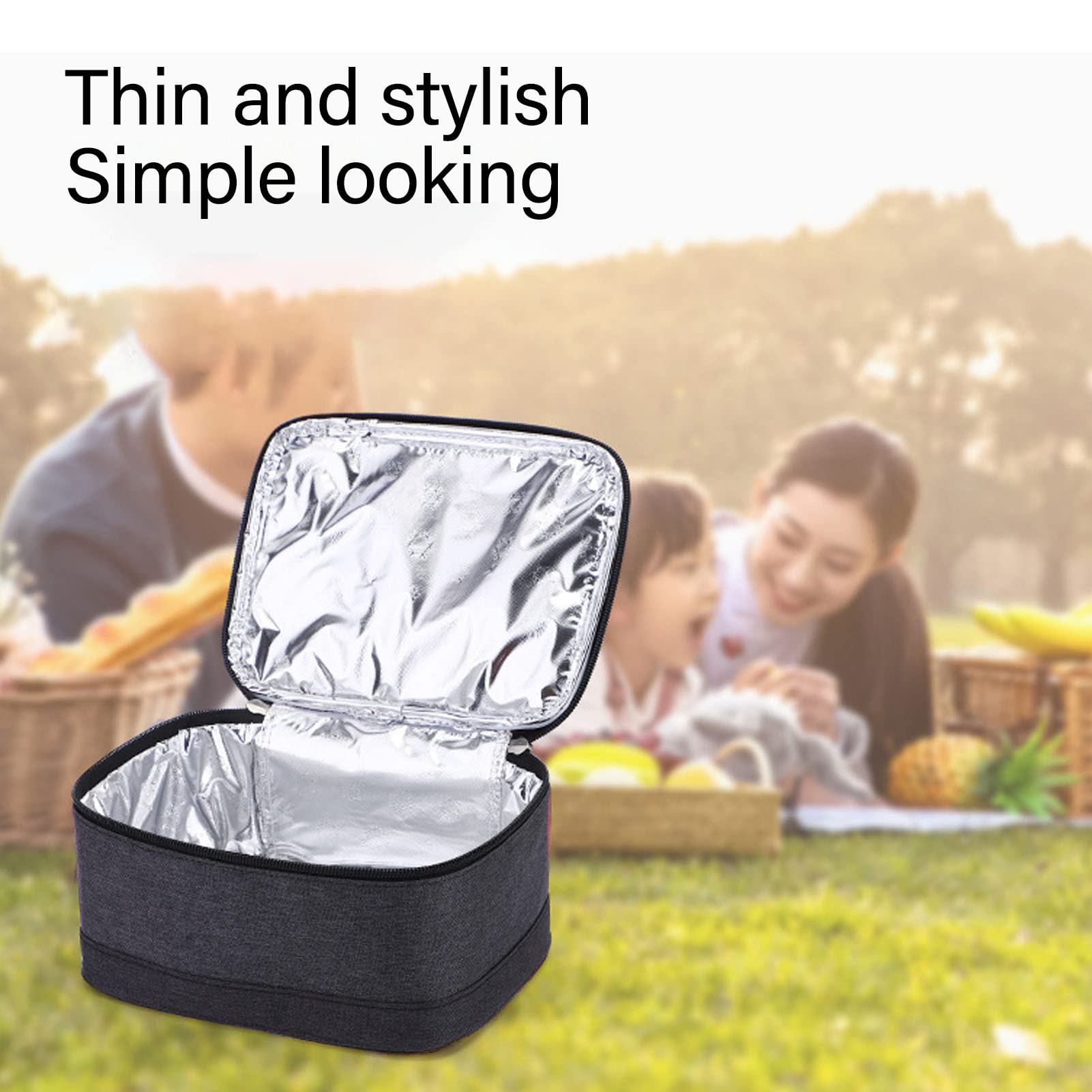 Sacca di riscaldamento termico, sacchetto di riscaldamento alimentare portatile, borsa per il pranzo riscaldato, scatola da pranzo al riscaldamento a temperatura costante (Grigio chiaro)