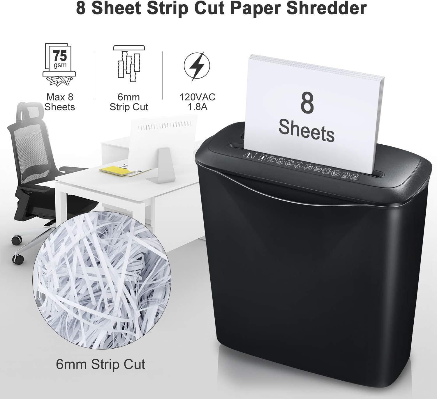 Bonsaii Shredders for Home, 8-Sheet StripCut CD and Credit Card Paper Shredder for Home Office Use, Shredder Machine with Overheat and Overload Protection, 3.4 Gallons Wastebasket,Black (S120-C) : Office Products