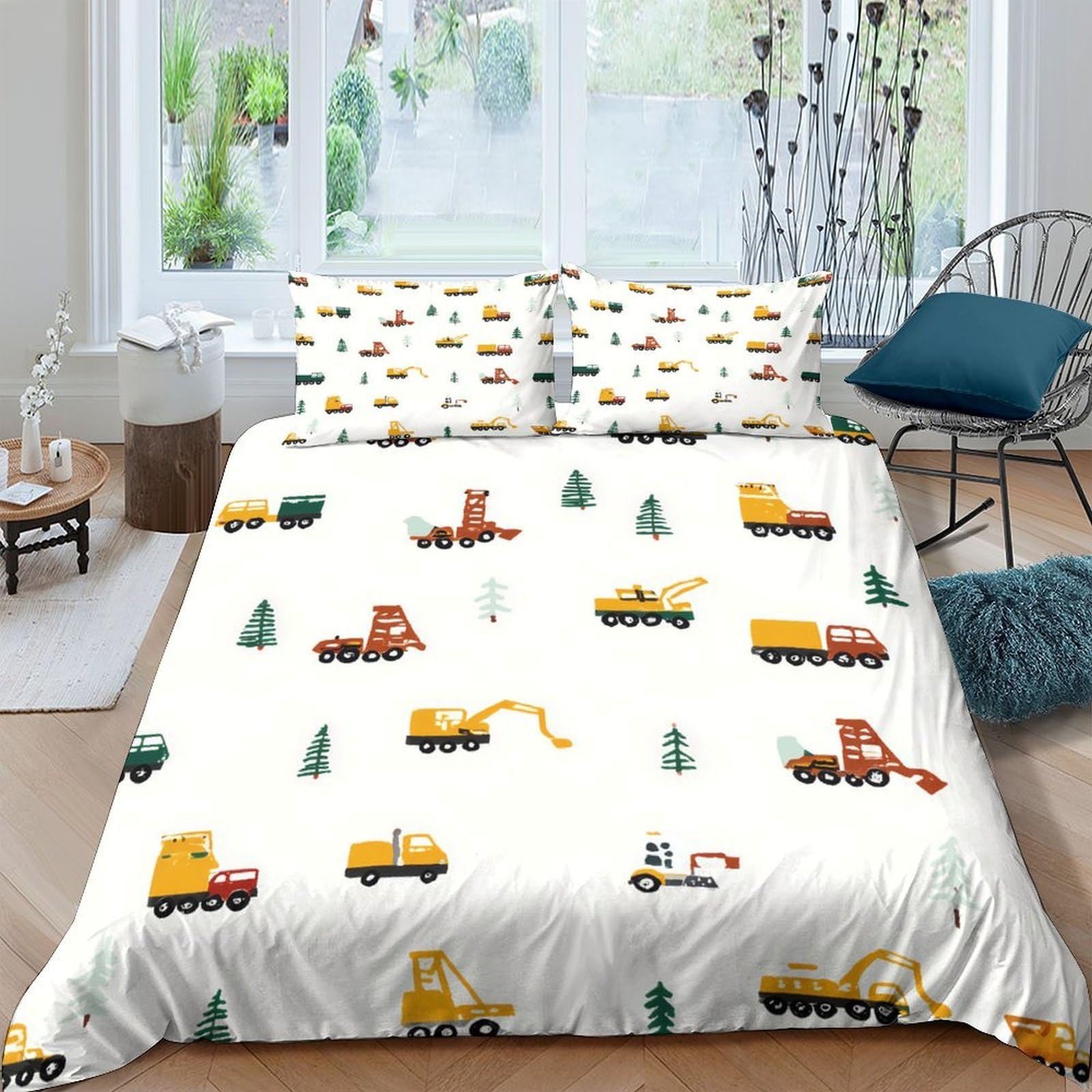 Ctjqhvkz Style-6 3D Printed Construction Truck Fitted Sheet Microfiber Soft Breathable Excavator Bed Cover For Bedroom Dorm Decor Single（135X200cm）