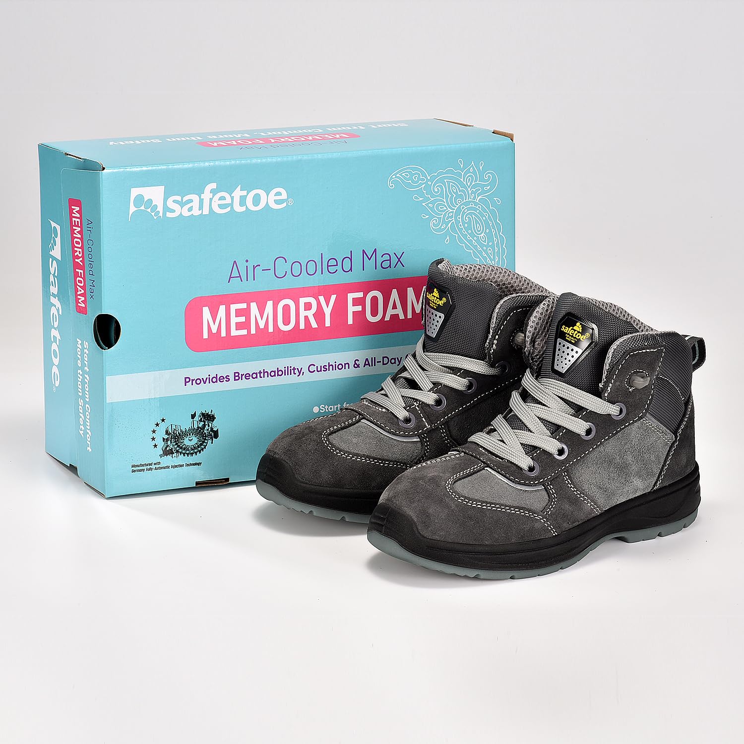 SAFEYEAR Safetoe - Botas de trabajo de seguridad para mujer, con parte superior de piel de vaca resistente al agua, puntera de acero y entresuela de acero antiuñas, cómoda plantilla de gel resistente,