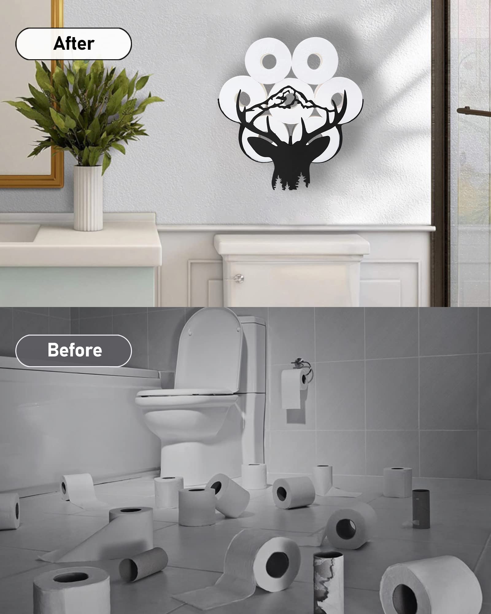 Porte-papier Toilette Décoratif En Forme De Cerf - Support De Rangement Mural Pour Papier Toilette - Support Mural Pour Salle De Bain - Noir