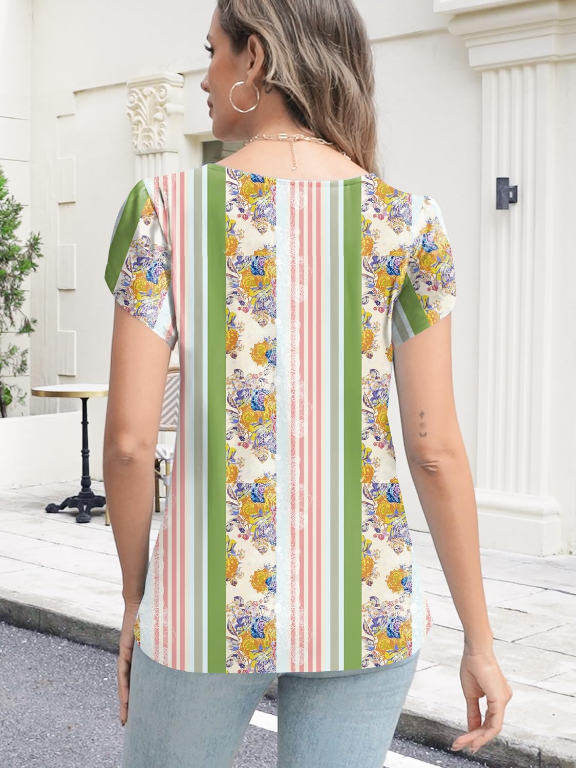 Womens Summer Tops Seashell Edge V Neck Shirts Petal Short Sleeve Top Dressy Casual Tunic Blouses - Image 6