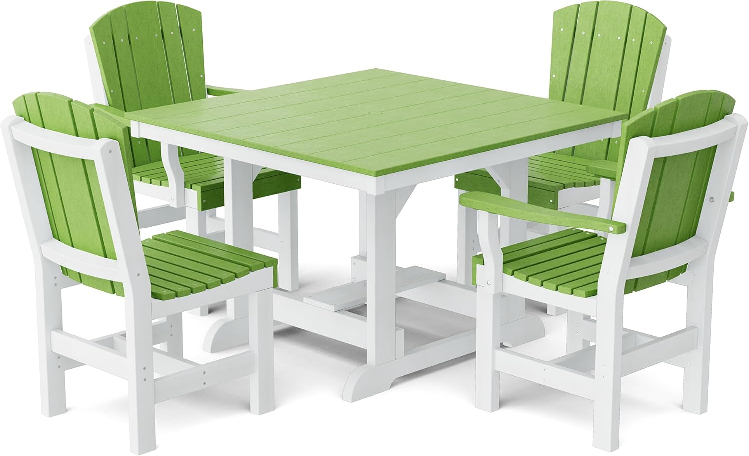 Wildridge Heritage 5-Piece 44"x44" Dining Set, Lime Green and White - Outdoor Weather Resistant Recycled Plastic Furniture for Patio