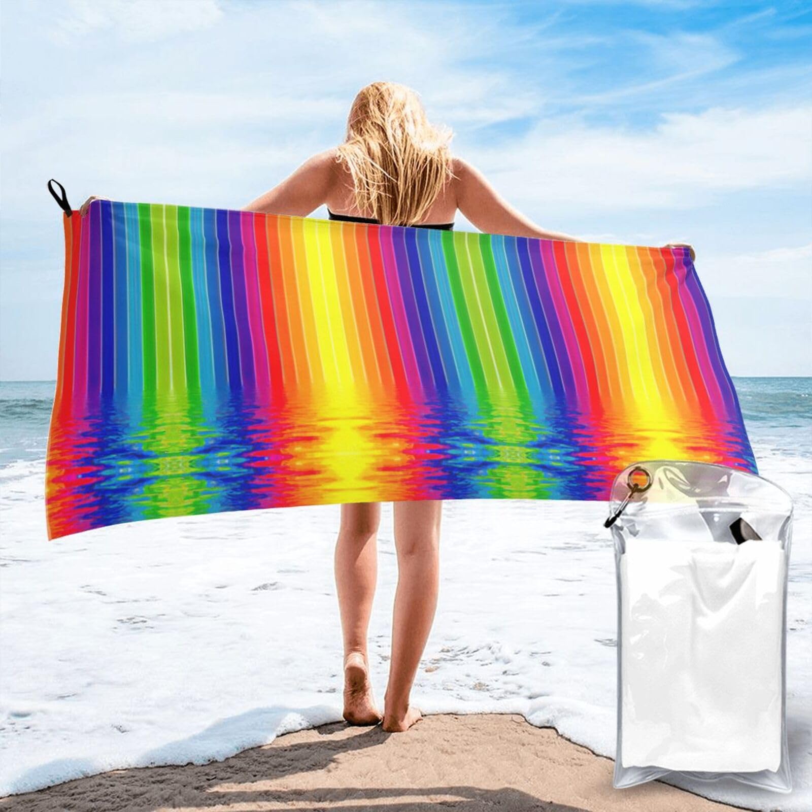 Toalla de baño de secado rápido y tacto suave con diseño de rayas arco iris