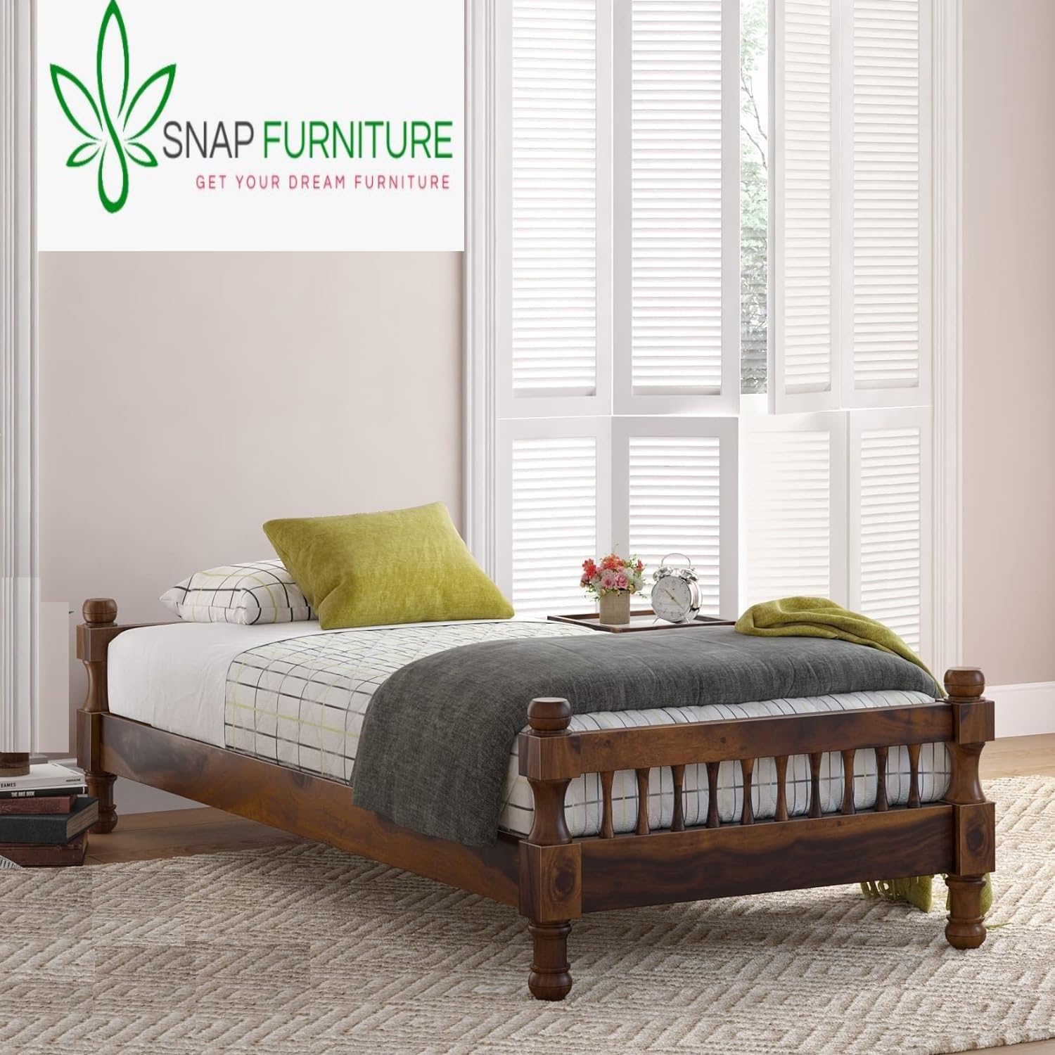 NEW LOOK FURNITURE Solid Sheesham Wood Single Size Bed Without Storage| Solid Wood Single Bed Cot Bed |Wooden Palang Single Kids Bed for Bedroom- Walnut S1-image-8