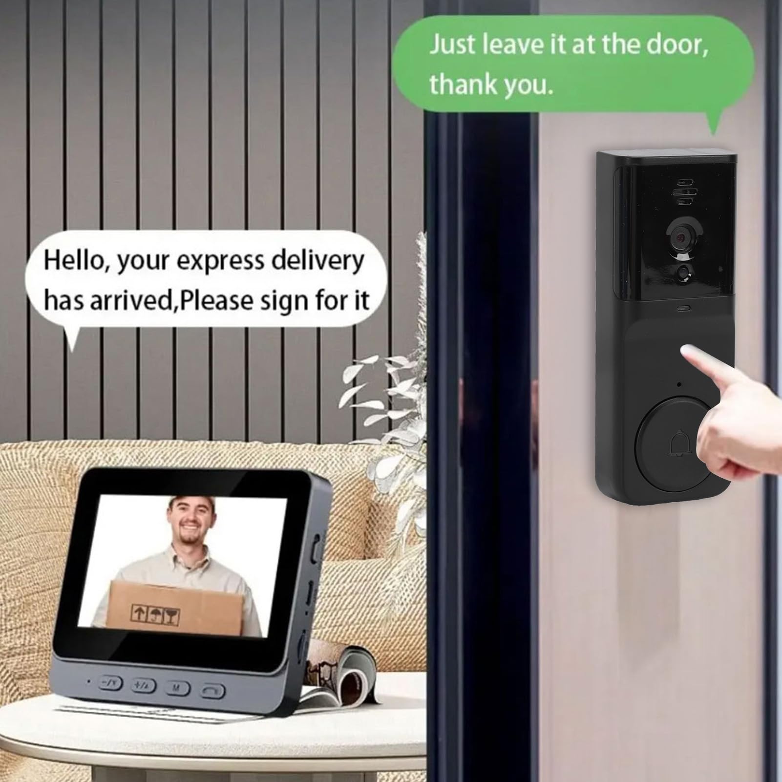 banapoy Videocitofono 4,3 Pollici con Monitor Wireless a 2 Vie | Campanello Citofono Intelligente Versione Notturna, Esterno Interni, Villa, Appartamento, Ufficio, Casa, Resistente All'Acqua