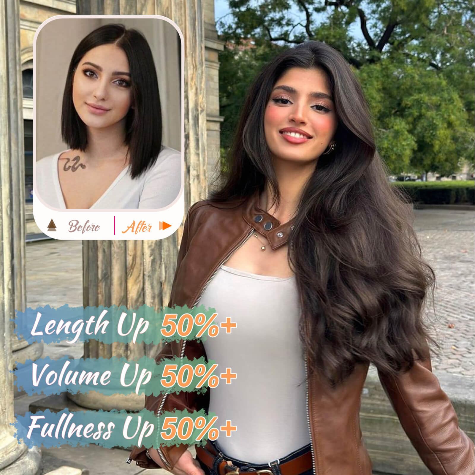 Flyroseing Body Wavy Halos Hair Extension, Natural Brown Hair Extensions - Image 2
