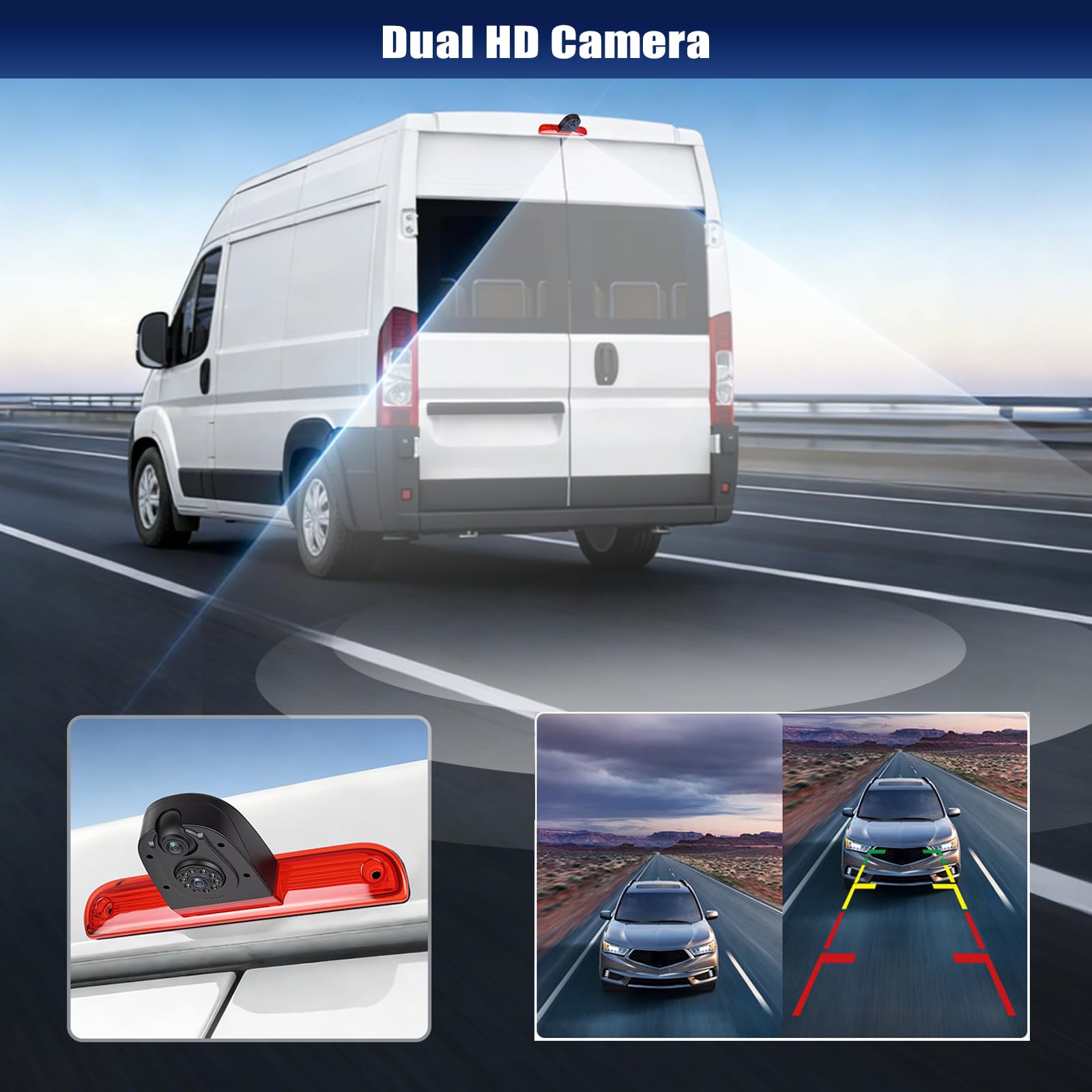 CAMECHO Cámara Trasera HD para Fiat Ducato 2006-2018, Peugeot Boxer 2006-2018 con Visión Nocturna IP67 Cámara Impermeable, Tercera Luz Freno con Gran Angular de 140 °, cámara giratoria 30 °+15 °, 12V