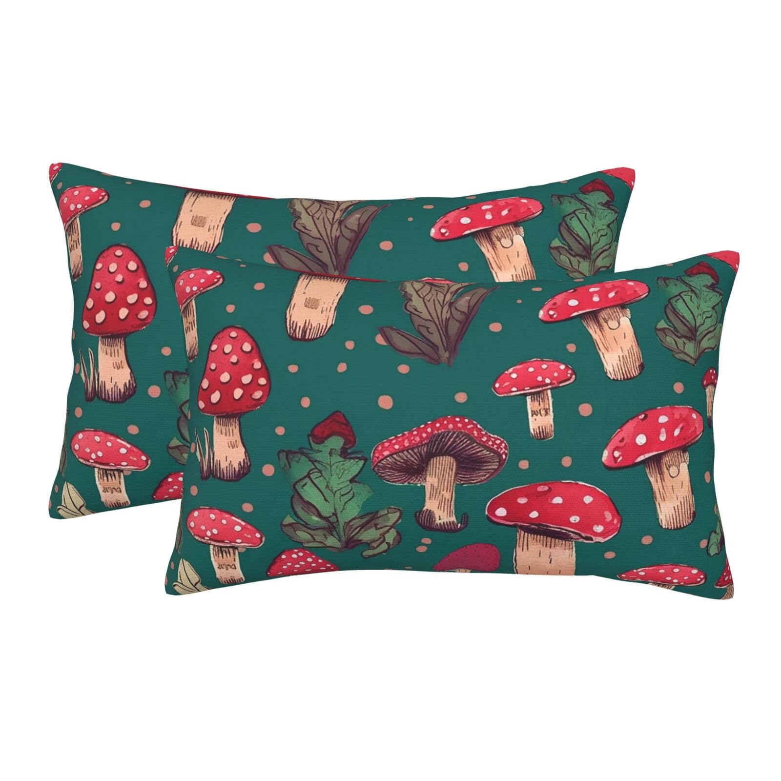 2 Pack Standard Size Pillow Cases for Hair and Skin Soft Breathable Pillow Case Covers with Hidden Zipper Red Mushrooms Pillowcase 16"x24" Pillow Cover for Sleeping Gift