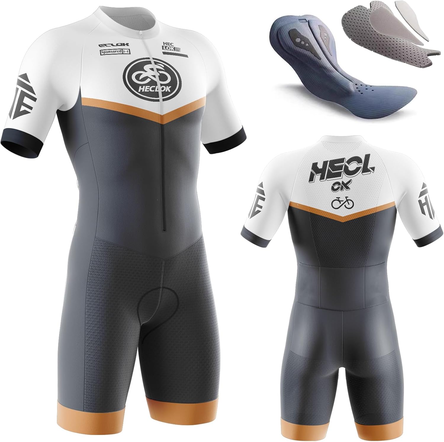 Men's Short Sleeve Trisuit,Short Sleeve Tri Suit Skinsuit,Three Rear Pockets,Competition professional Padded