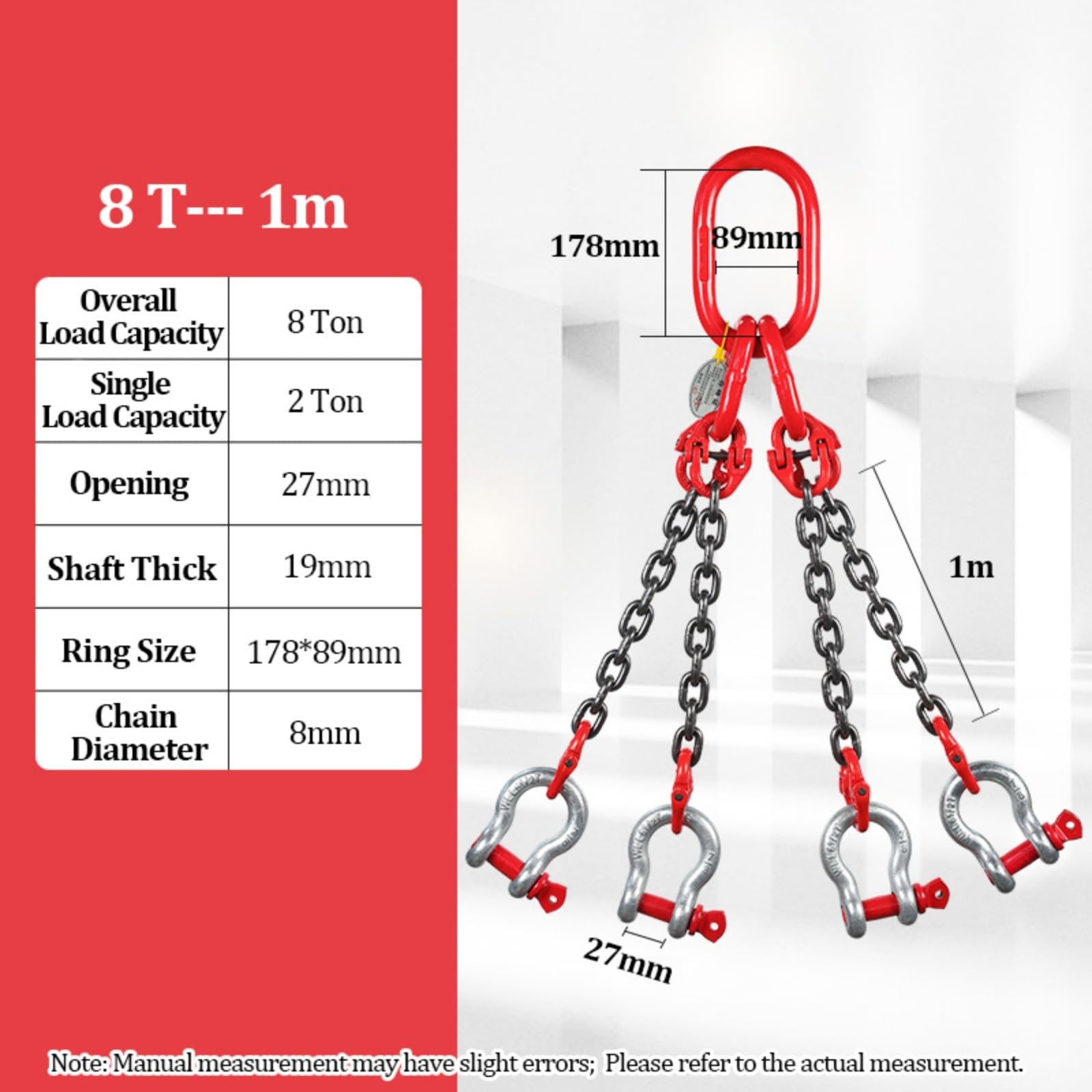 Heavy Duty G80 paranco a catena 8 tonnellate Capacità 4Leg Sling con gancio di sicurezza per sollevamento traino e applicazioni industrialiAffidabile e durevole
