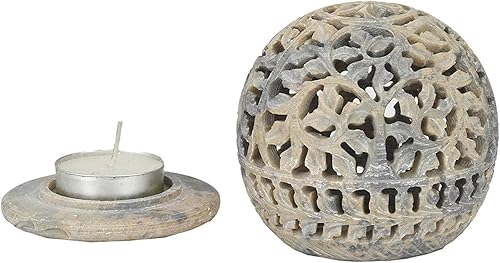 Portavelas con diseño de esteatita de mármol y forma redonda, hecho a mano, portavelas con vela para oficina en casa, meditación y decoración Pooja