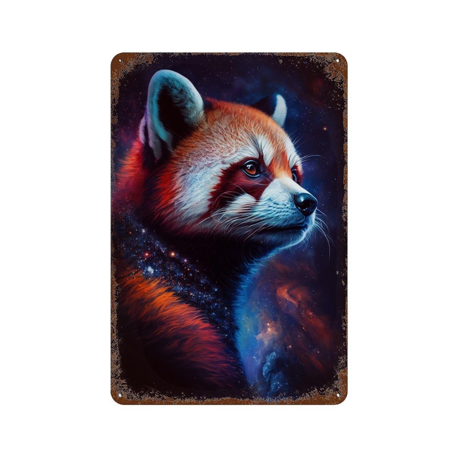 Cosmic Red Panda Art Print-3 11.8"x7.9" Rustic Tin Plaque, Industrial Home Decor for Farmhouse, Kitchen And Entryway Decor