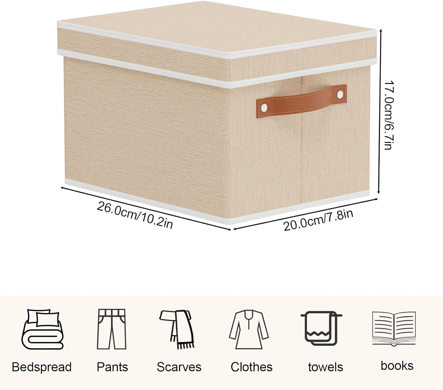 Storage Boxes with Lids, 10.2×7.8×6.7 Inch Storage Baskets, Closet Organizers for Shelves Organizing with Handles, Beige, 5-Pack