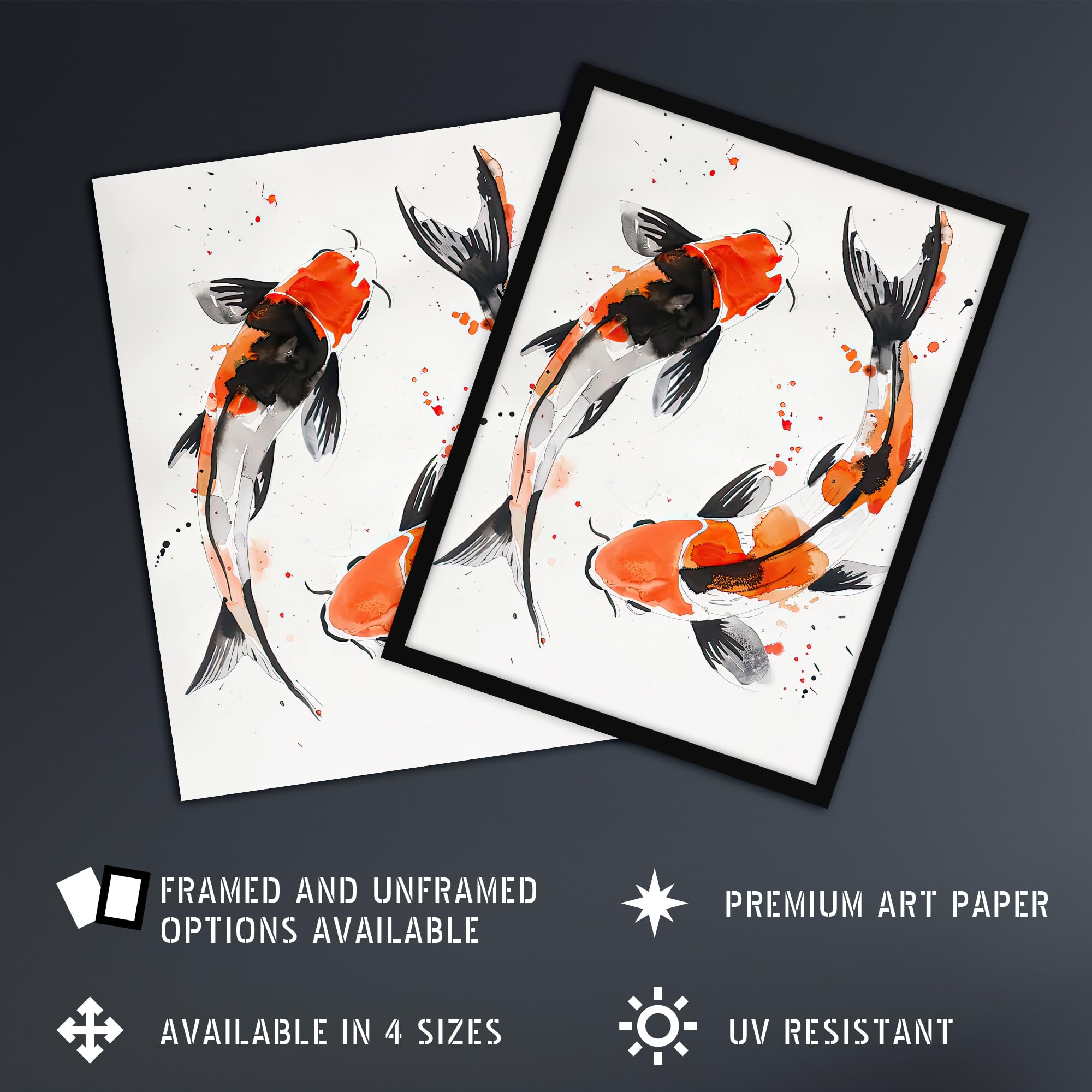 Artery8 Two Japanese Koi Carp Fish Bright Watercolour Living Room Extra Large XL Wall Art Poster Print, Unframed 24X32", 81L x 61W cm - Image 2