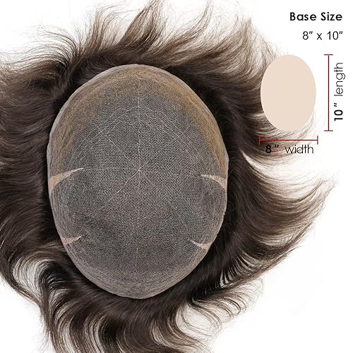 Miniatura 3 de Lordhair Toupee para hombres postizos de encaje franceses, tamaño base, 6.0 x 8.0in, sistema de reemplazo de cabello para hombres
